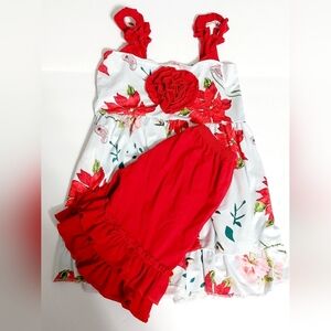 White‎ and Red Floral Avocado Ruffle Summer Outfit Girls 5-6